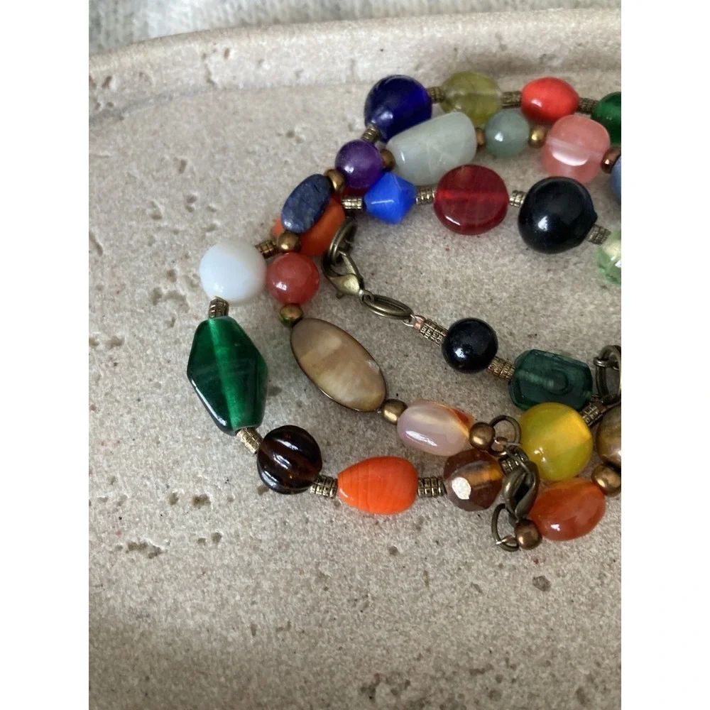Vintage Beggars Bead Bracelets Set Of 3 Glass Colorful Artsy Eclectic